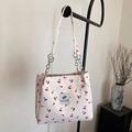 Witte canvas shopper met kersenprint, kettingbanden en een hippe Koreaanse stijl - Wit