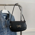 Retro schwarze PU-Leder Unterarmtasche mit eleganter goldener Schleifen-Metallschnalle - Schwarz