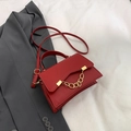 Fashionable red leather small square bag with bold gold chain decoration and handle - Red