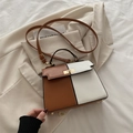 Brown and white bicolor Kelly-style handbag with gold twist lock and shoulder strap - Brown