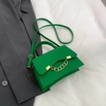 Fashionable bright green small square bag with decorative thick gold chain and top handle - Green