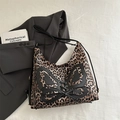Leopard print tote bag with black leather butterfly patch and stylish lace-up detailing - Khaki
