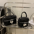 Mini sac à main élégant en velours noir matelassé avec bandoulière chaîne - Grand / Noir