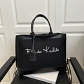 Retro canvas shopper met Frida Kahlo belettering en zwarte leren bies voor dames - Zwart