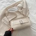 Minimalist cream white rectangular underarm bag with silver buckle and leather strap - White