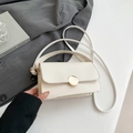 Borsa quadrata crema minimalista con elegante fibbia circolare dorata in metallo - Bianco