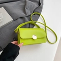 Neon green minimalist crossbody small square bag with glossy finish and silver buckle - Green