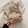 Borsa a tracolla minimalista in pelle PU albicocca con fibbia argento e manico elegante - Cachi