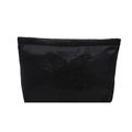 Elegant black satin butterfly embroidered clutch bag with a sleek minimalist rectangular shape - Black