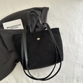 Minimalist black corduroy tote bag with gold buckle and adjustable straps for women - Black