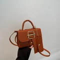 Classic caramel crossbody square bag with gold buckle and matching chain pouch - Brown