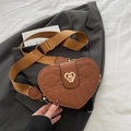 Brown heart-shaped crossbody bag with quilted faux leather and golden heart twist lock - Brown