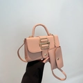 Pink lychee texture crossbody bag with gold hardware and matching mini neck pouch - Pink