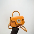 Bolso de piel naranja brillante con hebilla de pedrería y correa ajustable - Marrón