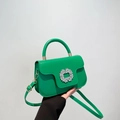 Bolso bandolera de cuero PU verde con hebilla redonda de diamantes y asa superior - Verde