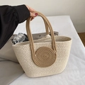 Borsa tote intrecciata color crema con manici marrone caffè e decoro a spirale - Senza Ornamento / Kaki