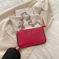 Rose red crossbody bag with silver beaded trim and metal chain strap for women - Rose Pink