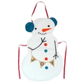 Delantal navideño de muñeco de nieve con banderines JOY y cintas rojas para la cocina - Muñeco de Nieve
