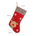 Chaussette de Noël avec renne dessin animé, revers à carreaux, sac cadeau, 45cm - Style Élan