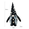 Halloween black gnome with skull hat and gray braids, dimensioned at 29cm height - Braid Style
