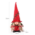 Gnome de Noël en peluche rouge et vert avec motif rose, dimensions 33x14x9cm détaillées - Rouge
