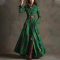 Détail de la taille de la robe à carreaux avec ceinture en cuir marron et fente - 3XL / Vert de Noël