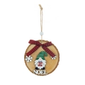 Ornamento natalizio in legno con motivo a gnomo e scritta NOEL su sfondo bianco - Gnomo con cappello verde