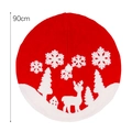 90cm red plush Christmas tree skirt with white reindeer and snowflake jacquard patterns - Elk Style / 90cm