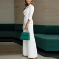 Ensemble tailleur deux pièces blanc élégant avec blazer noué et pantalon large - S / Blanc