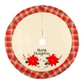 Linen Christmas tree skirt with Merry Christmas text and red plaid border design - Poinsettia Flower Pattern (Style B)