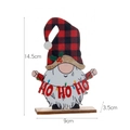 DIY Christmas wooden gnome ornament with red buffalo plaid hat and HO HO HO banner - Red Plaid Hat Gnome
