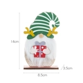 Christmas wooden gnome decor with green striped hat, antlers, and red gift box 14cm - Green Hat Holding Gift Box