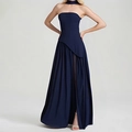 Elegant navy blue halter neck long dress with side slit and pleated chiffon fabric - Dark Blue (29653)