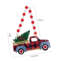 Christmas wooden truck ornament with red plaid pattern, green Joy tree and bead rope - Car with Christmas Tree Style