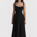 Detail of black corset style sundress with pleated bust and thin shoulder straps - 3XL / Black