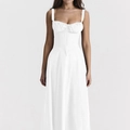 Detailed view of the white corset-style bodice with pleated bust and drawstring tie - 3XL / White