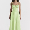 Detail of mint green corset dress showing gathered bust and delicate tie ribbon - 3XL / Tops / Light Green