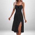 Détail du motif à pois blancs sur robe midi noire avec fente latérale et bretelles - 3XL / Haut Et Bas / Noir
