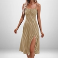 Détail de la robe kaki à pois avec de fines bretelles et une fente latérale haute - 3XL / Haut Et Bas / Kaki