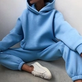 Detail of light blue tracksuit showing thick fleece texture and loose hood design - 3XL / Hoodie And Pants / Sapphire Blue