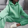 Detail of mint green oversized tracksuit set showing drawstring hoodie and joggers - S / Top And Bottom / Green