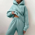 Detail of the high-waisted elastic waistband on light blue casual sweatpants - 3XL / Hoodie And Pants / Cyan