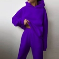 Detail view of electric purple oversized hoodie and matching joggers set in soft fleece - 3XL / Top And Bottom / Deep purple