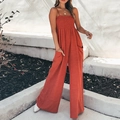 Rostroter Jumpsuit mit weitem Bein, gesmoktem Oberteil, Trägern und Taschen aus Baumwolle-Leinen - 3XL / Rot