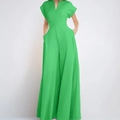 Damen Jumpsuit in Grün mit V-Ausschnitt, hoher Taille und weitem Bein Schnittform - 3XL / Grün