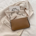 Brown faux crocodile leather clutch bag with silver studs and chain strap - Khaki