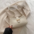 Bolso de hombro crema minimalista con hebilla H dorada para la moda de primavera elegante - Blanco Roto