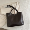 Minimalist deep brown PU leather tote bag with elegant gold hardware for office commuters - No Pendant / Brown