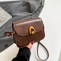 Minimalist vintage dark brown crossbody bag with gold U-shaped buckle and adjustable strap - Brown