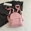 Mochila rosa minimalista para mujer en pana con textura suave y bolsillo frontal - Rosa